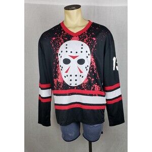 Friday the 13th Shirt Mens L Black Red Jason Voorhees 13 Hockey Jersey Halloween